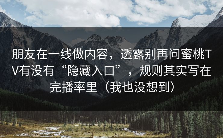 朋友在一线做内容,透露别再问蜜桃TV有没有“隐藏入口”,规则其实写在完播率里(我也没想到)